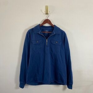 L.L. Bean Quarter Zip Long Sleeve Shirt Chest Pockets Dark Blue Cotton Mens Lg